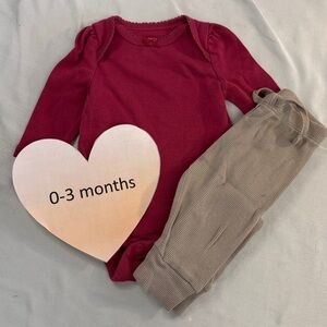 GAP Baby - Raspberry Long Sleeve Onesie and tan knit pants
